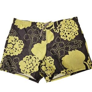 Paul Smith Swim Shorts Mens Medium Brown & Lime Floral Print Drawstring Pocket